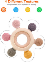 akolik Teething Toys for Baby,Teething Relief Teether Toys for Babies 3-6-12 Months, Silicone Sensory Wooden Teething Toys, BPA-Free,Baby Essentials for 3-6 Months Boy, Girl Toddlers
