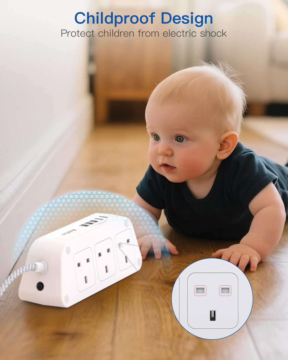 Extension Lead with USB Slots, 6 Way Outlets 5 USB (5A, 3 USB- C Port),1.6M