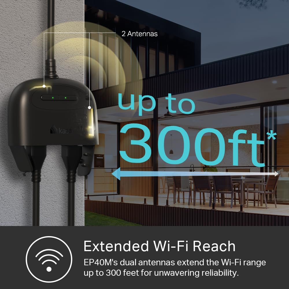 Kasa Outdoor Smart Plug, Smart Home Wi-Fi Outlet with 2 Sockets, EP40