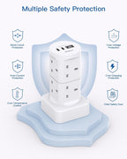 Tower Extension Lead with USB Slots, 8 Way Multi Plug Extension Tower &4USB