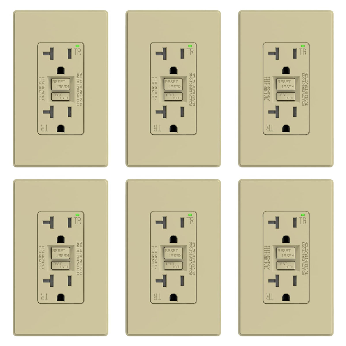 ELEGRP GFCI Outlet 20 Amp, Self-Test GFI Electrical Outlet with Thinner Design, TR Tamper Resistant GFCI Receptacle, Ground Fault Circuit Interrupters with Wall Plate, UL Listed, Light Almond, 1 Pack