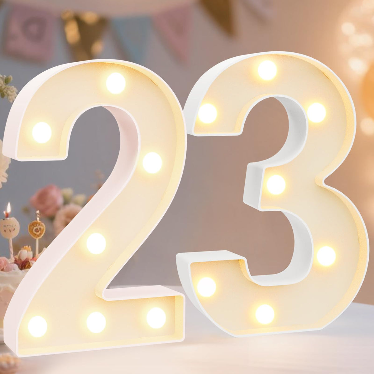 Pooqla 2.4FT Light Up Numbers, Marquee Numbers 2.4 Feet Tall Party Decor for Her Him, Mosaic Big Sign for 7th 17th 70th Birthday Anniversary Decoration Backdrop, Large Pre-Cut Frame Number 7