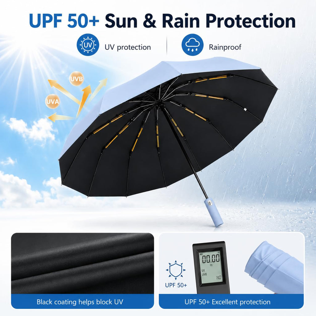 24K Strongest Windproof Travel Compact Umbrella Sturdy Frame Automatic Umbrella for Women & Men