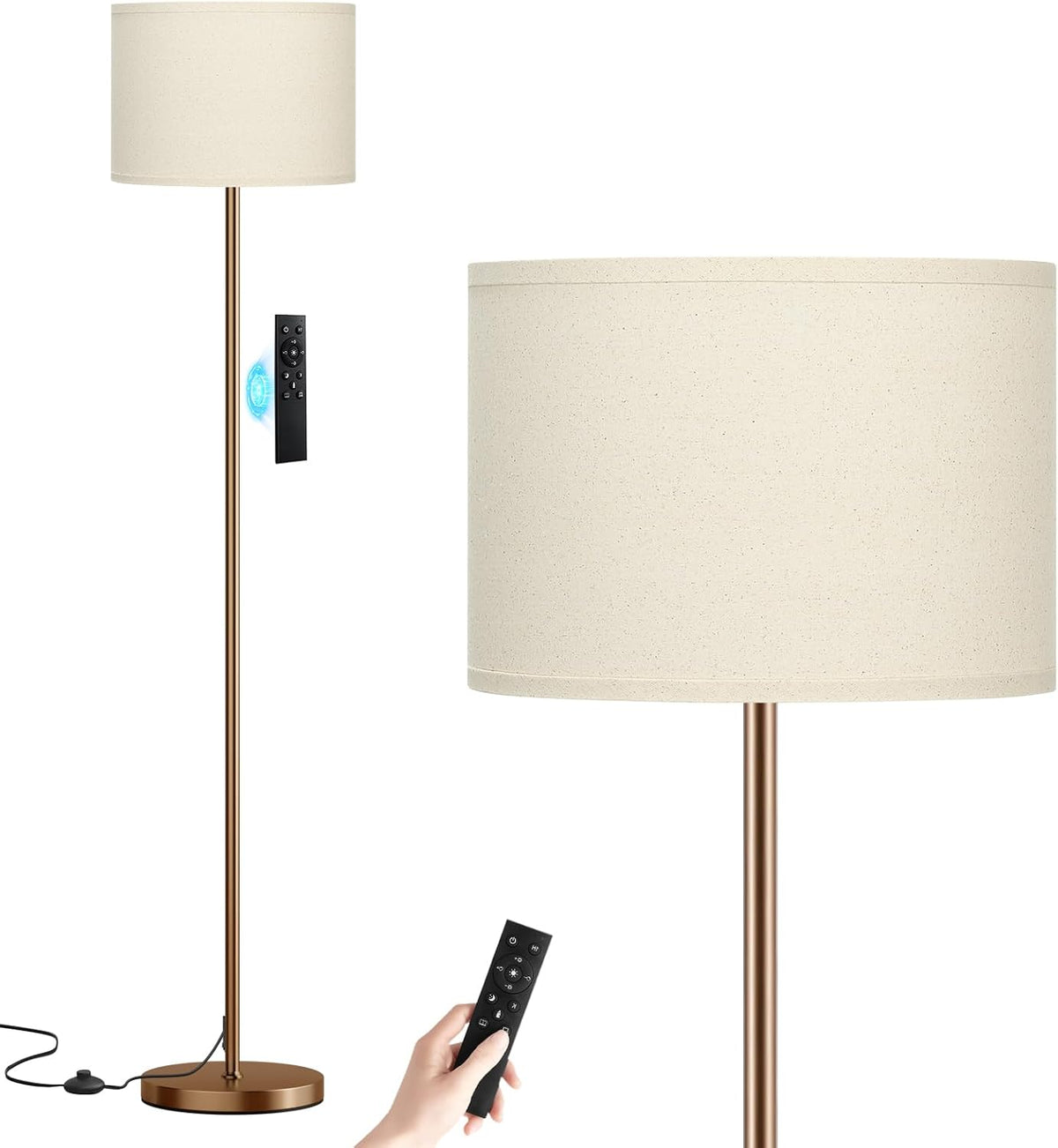 Ambimall Floor Lamp for Living Room with Smart Light Bulb, RGB + Stepless Dimmable Colors Temperature & Brightness(White Shade & Black Pole)