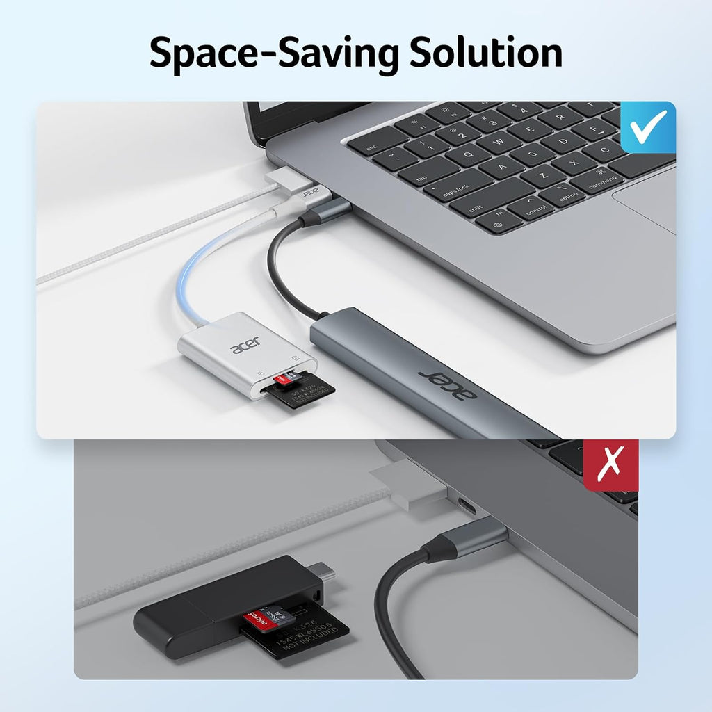 Acer USB-C SD Card Reader, High Speed Type-C Micro SD Card Adapter, USBC External Memory Card Reader SDXC, Micro SDXC Card, Compatible with MacBook Pro/Air, Acer Laptop, iPhone 16, Camera -Silver