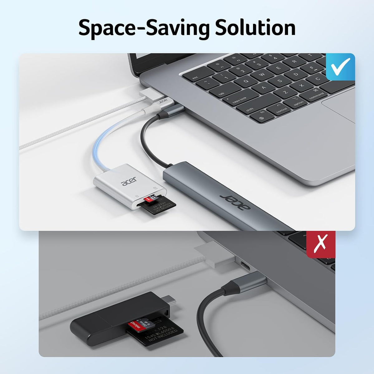 Acer USB-C SD Card Reader, High Speed Type-C Micro SD Card Adapter, USBC External Memory Card Reader SDXC, Micro SDXC Card, Compatible with MacBook Pro/Air, Acer Laptop, iPhone 16, Camera -Silver