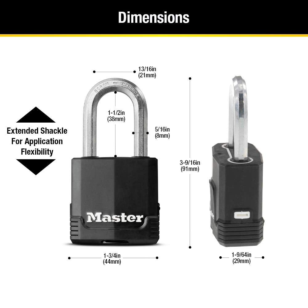 Master Lock Magnum Outdoor Padlock, Heavy Duty Keyed Lock M115XDLF, Black