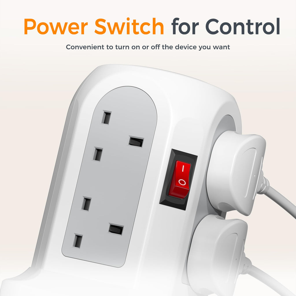 TESSAN 8 Way Tower Extension Lead 2M with 4 USB Slots (2 USB C)
