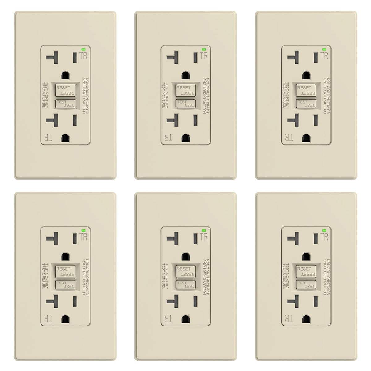 ELEGRP GFCI Outlet 20 Amp, Self-Test GFI Electrical Outlet with Thinner Design, TR Tamper Resistant GFCI Receptacle, Ground Fault Circuit Interrupters with Wall Plate, UL Listed, Light Almond, 1 Pack