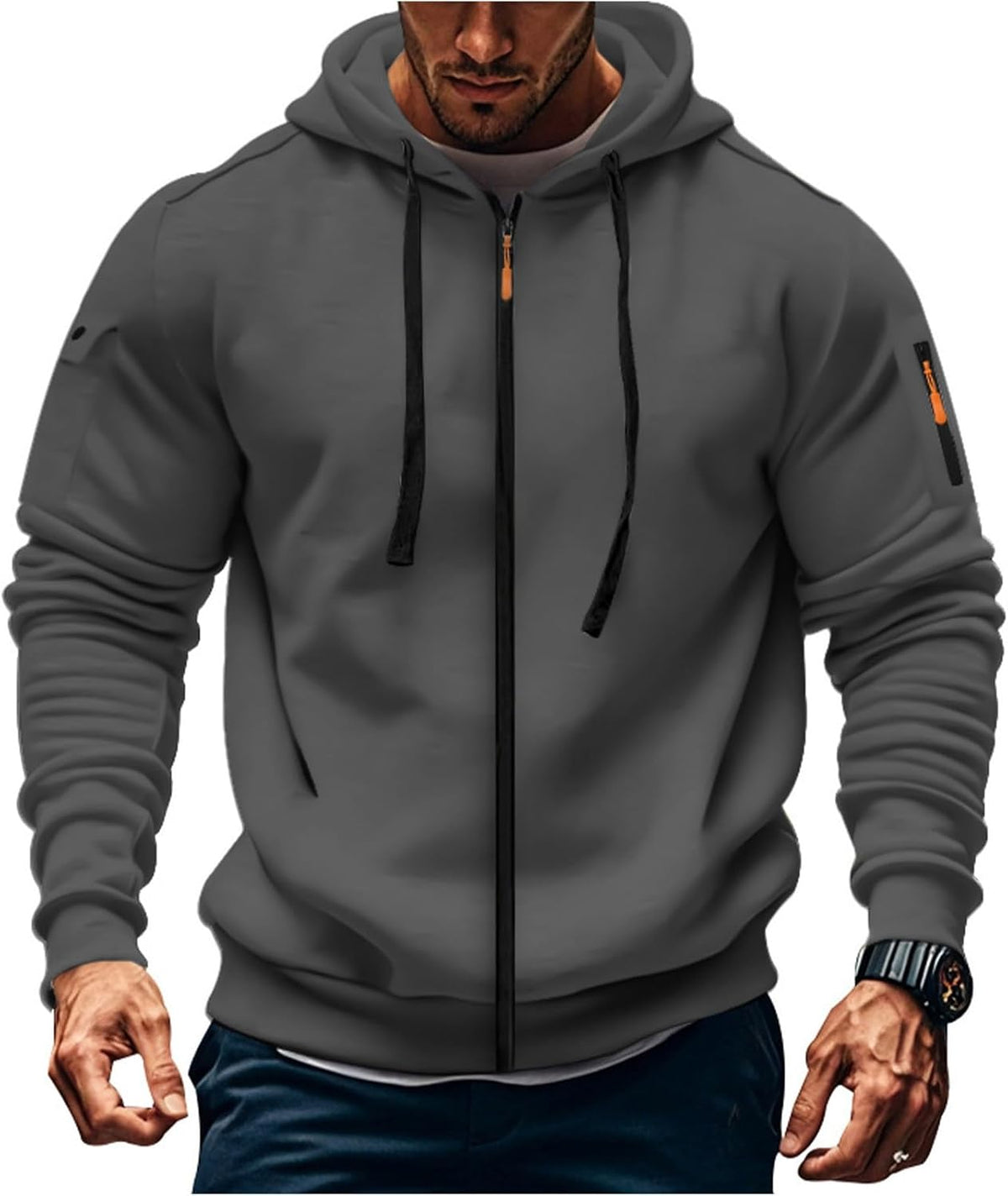 Mens Hoodie Long Sleeve Pullover Zipped with Drawstring Hood and Pocket Cuffed Shirts Hoody Fleece Slim Fit Casual Winter Oversized Hooded Sweatshirts Jacket Streetwear