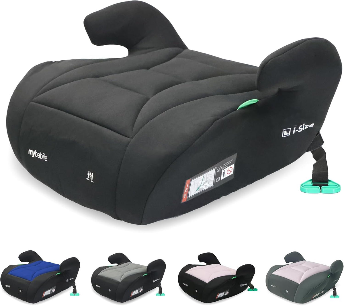 My Babiie MBCSB10 Booster Car Seat - Lightweight at 1kg, Approx. 6-12 Years (125-150cm, 22-36kg), R129, i-Size Backless Child Car Seat, Group 3, Compact, Portable, Ideal for Travel - Black