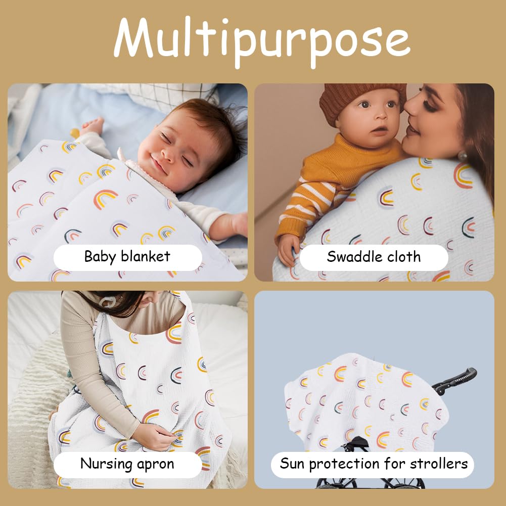 Aolso Breastfeeding Cover Nursing Cover, Muslin Cotton Soft Breathable Nursing Cover, Adjustable Strap Breast Feeding Coverall for Car Seat Blanket and Stroller Coverall (White-Bear)