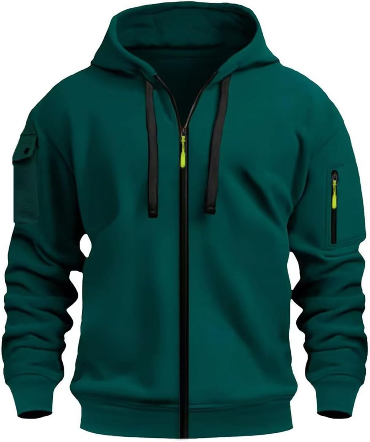 Mens Hoodie Long Sleeve Pullover Zipped with Drawstring Hood and Pocket Cuffed Shirts Hoody Fleece Slim Fit Casual Winter Oversized Hooded Sweatshirts Jacket Streetwear