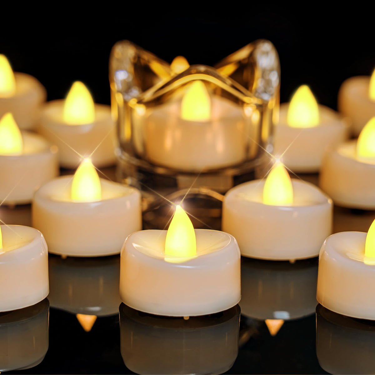 merrynights Flameless Candles, 24 Pack LED Tea Lights Candles Battery Operated, Last 200+ Hrs Flickering Tea Lights, Flameless Tealight Candles for Halloween Diwali Fall Christmas Wedding