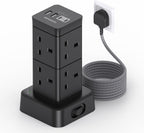 3M Tower Extension Lead with 2 USB C Slots, 8 Way Outlets Power Strip, 10Ft
