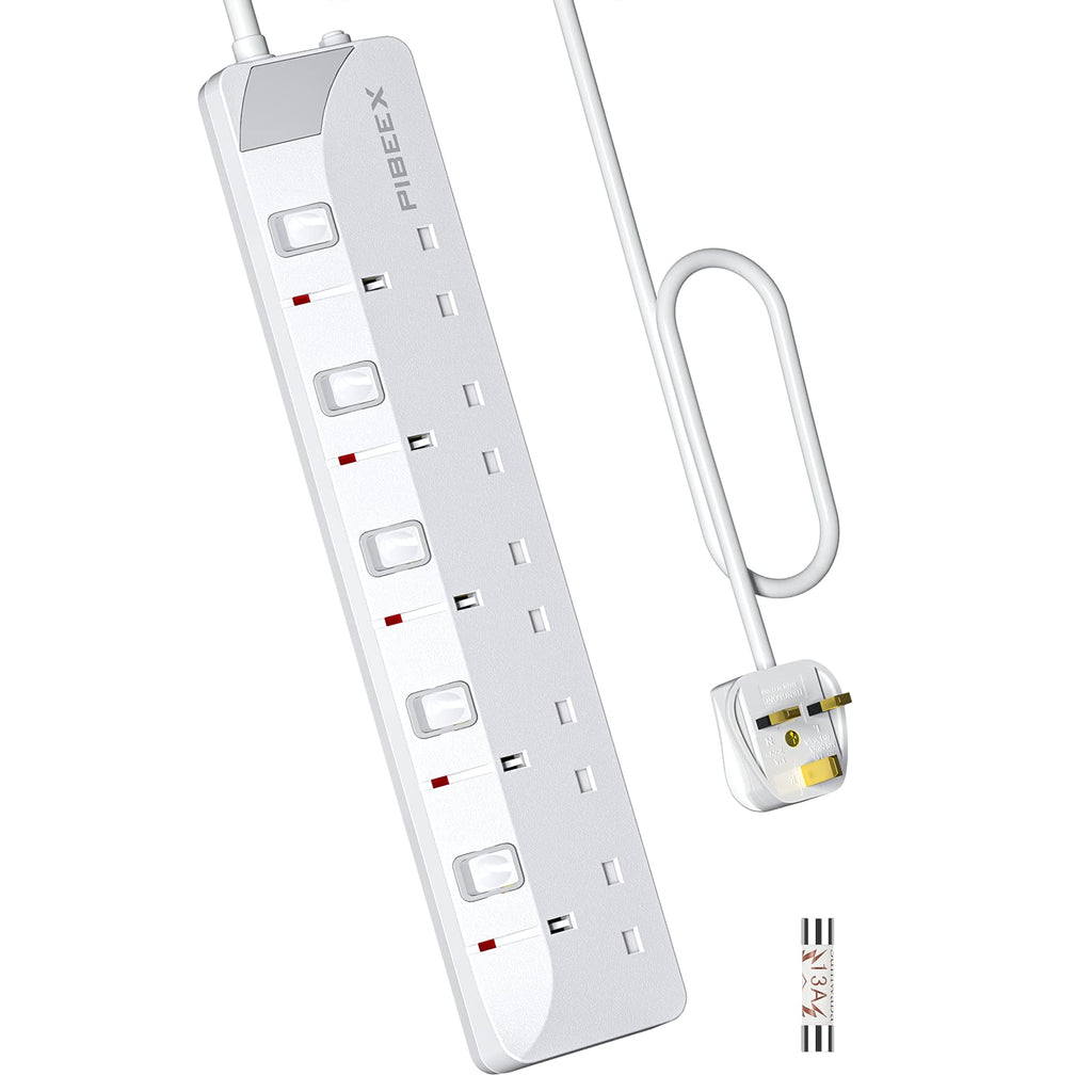 PIBEEX Extension Lead 2 Way Plug Sockets with Individual Switches Wall Mountable Power Strip 3M Extension Cable 13A Fused UK Plug 3250W