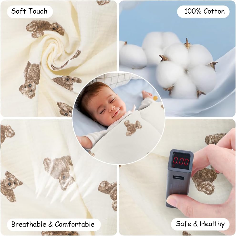 Aolso Breastfeeding Cover Nursing Cover, Muslin Cotton Soft Breathable Nursing Cover, Adjustable Strap Breast Feeding Coverall for Car Seat Blanket and Stroller Coverall (White-Bear)