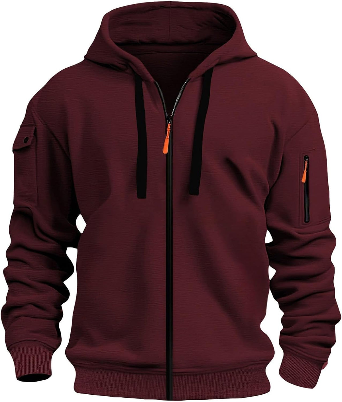 Mens Hoodie Long Sleeve Pullover Zipped with Drawstring Hood and Pocket Cuffed Shirts Hoody Fleece Slim Fit Casual Winter Oversized Hooded Sweatshirts Jacket Streetwear