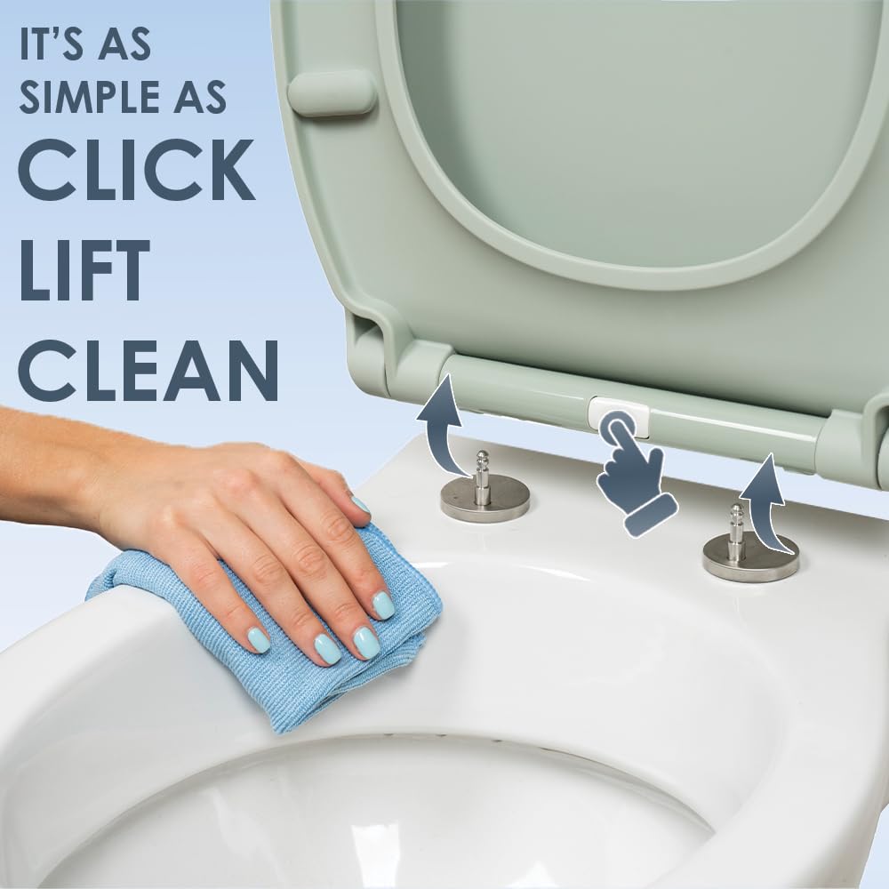 AQUALONA® Premium Thermoplastic Toilet Seat Soft Close Hardwearing Seat with Two Button Hinge Release D Shaped Easy to Clean Simple Installation Top and Bottom Fittings (Blue - D Shape)