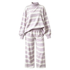 Striped Lounge Wear Sets for Women UK 2 Piece Outfits Loungewear Travel Matching Pyjamas Sets Mock Neck Oversized Knitted Jumper Long Sleeve Top and Wide Leg Pants Fall Winter