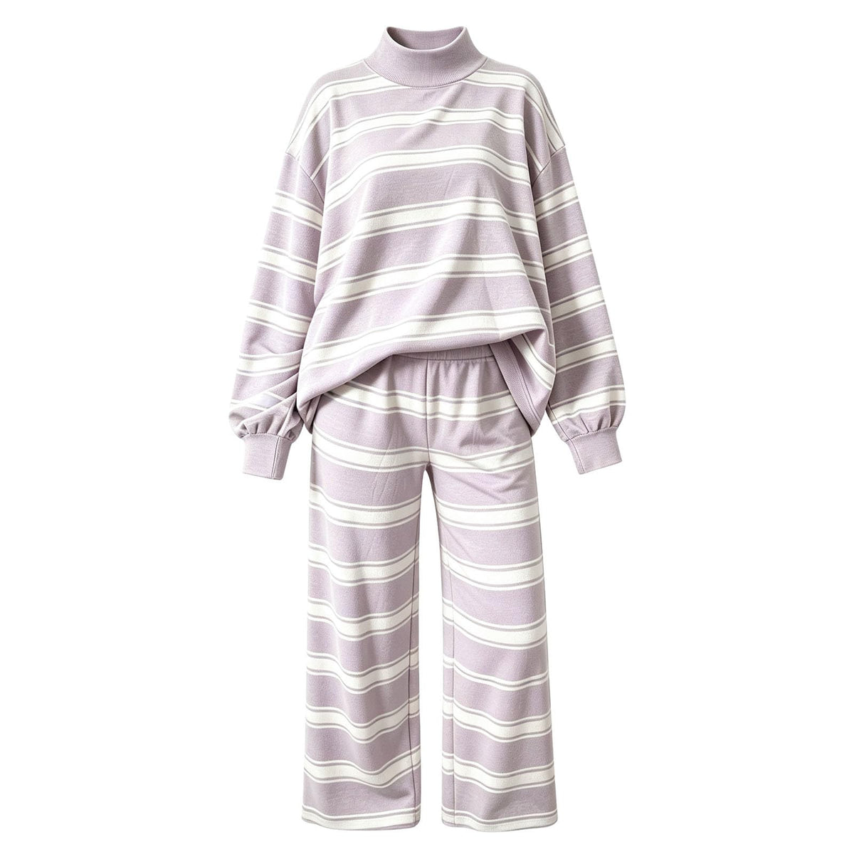 Striped Lounge Wear Sets for Women UK 2 Piece Outfits Loungewear Travel Matching Pyjamas Sets Mock Neck Oversized Knitted Jumper Long Sleeve Top and Wide Leg Pants Fall Winter