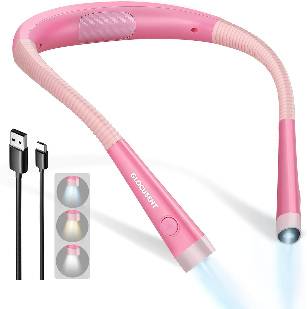 Glocusent Reading Light,Bendable Neck Light,80-hr Rechargeable Book Light
