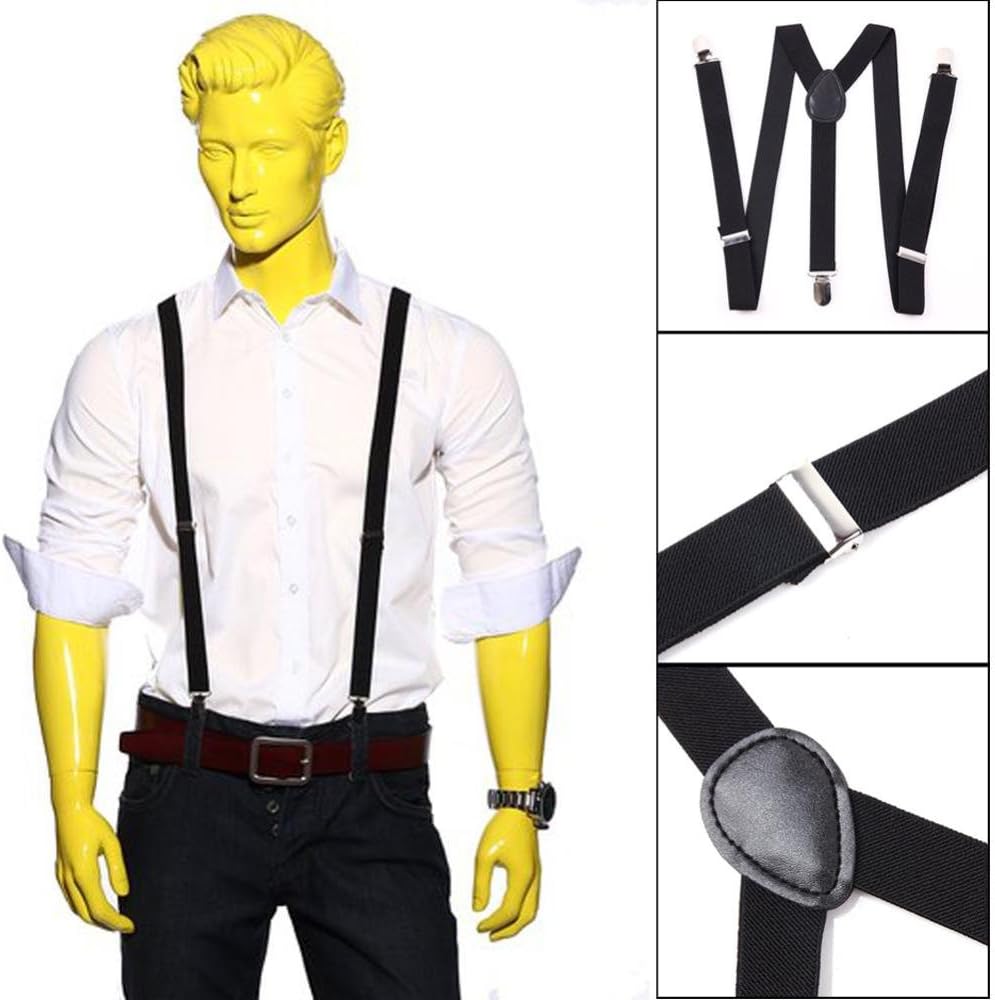 Boolavard Braces/Suspenders One Size Fully Adjustable Y Shaped With Strong Clips