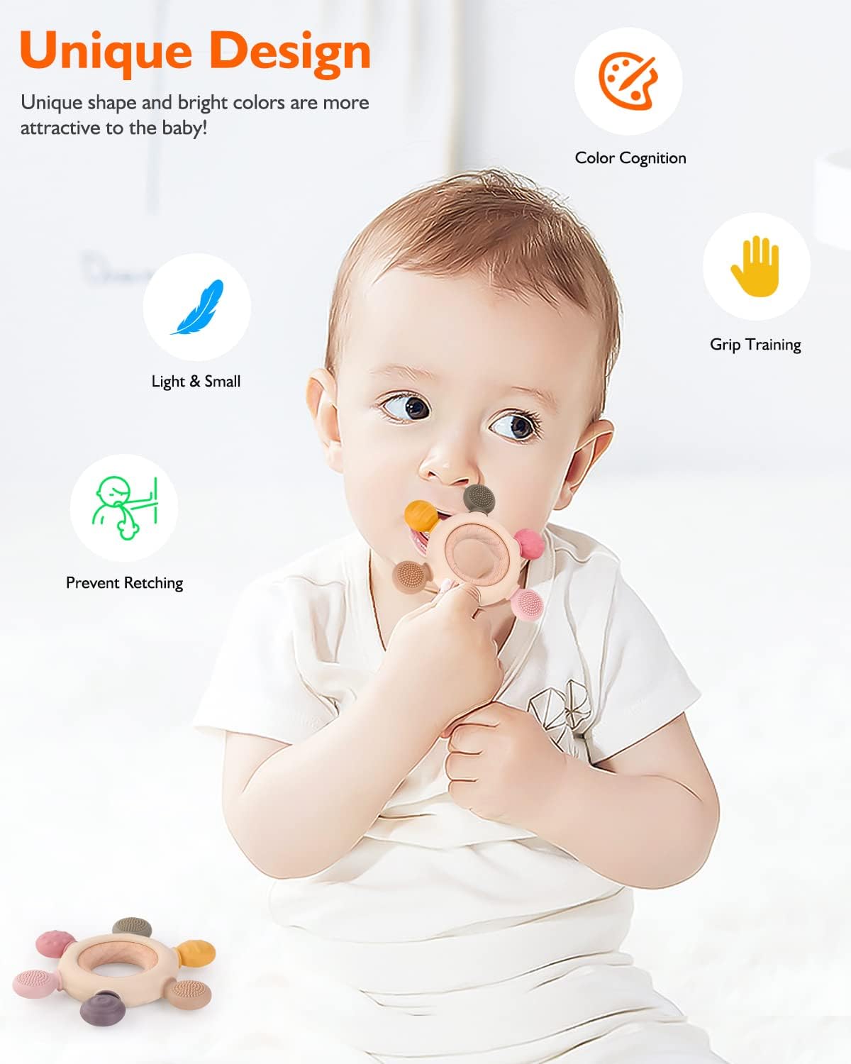 akolik Teething Toys for Baby,Teething Relief Teether Toys for Babies 3-6-12 Months, Silicone Sensory Wooden Teething Toys, BPA-Free,Baby Essentials for 3-6 Months Boy, Girl Toddlers