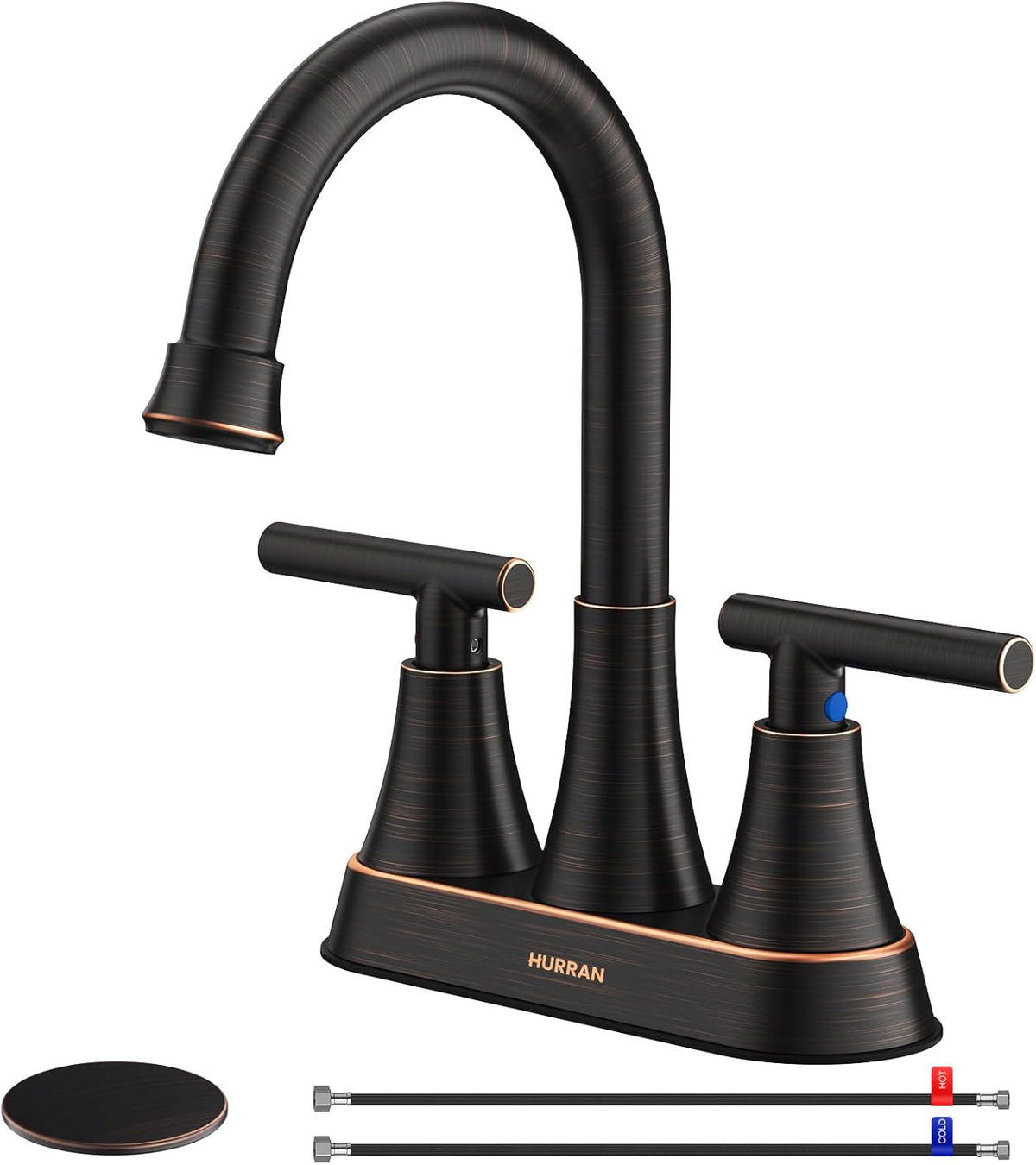 Matte Black Bathroom Faucet, Hurran 4 inch Centerset 2-Handle Lead-Free
