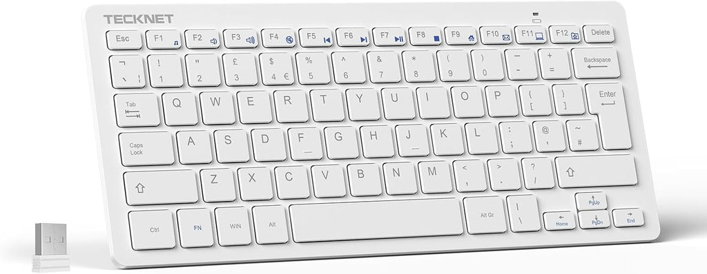TECKNET 2.4G Wireless Compact Mini Keyboard, UK Layout, White