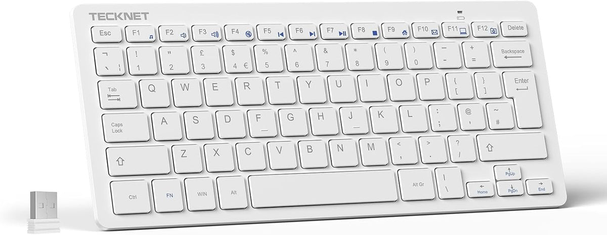 TECKNET 2.4G Wireless Compact Mini Keyboard, UK Layout, White