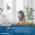 PRO ELEC PELB1768 4 Gang Individually Switched Extension Lead 10m, Grey, 4 Socket