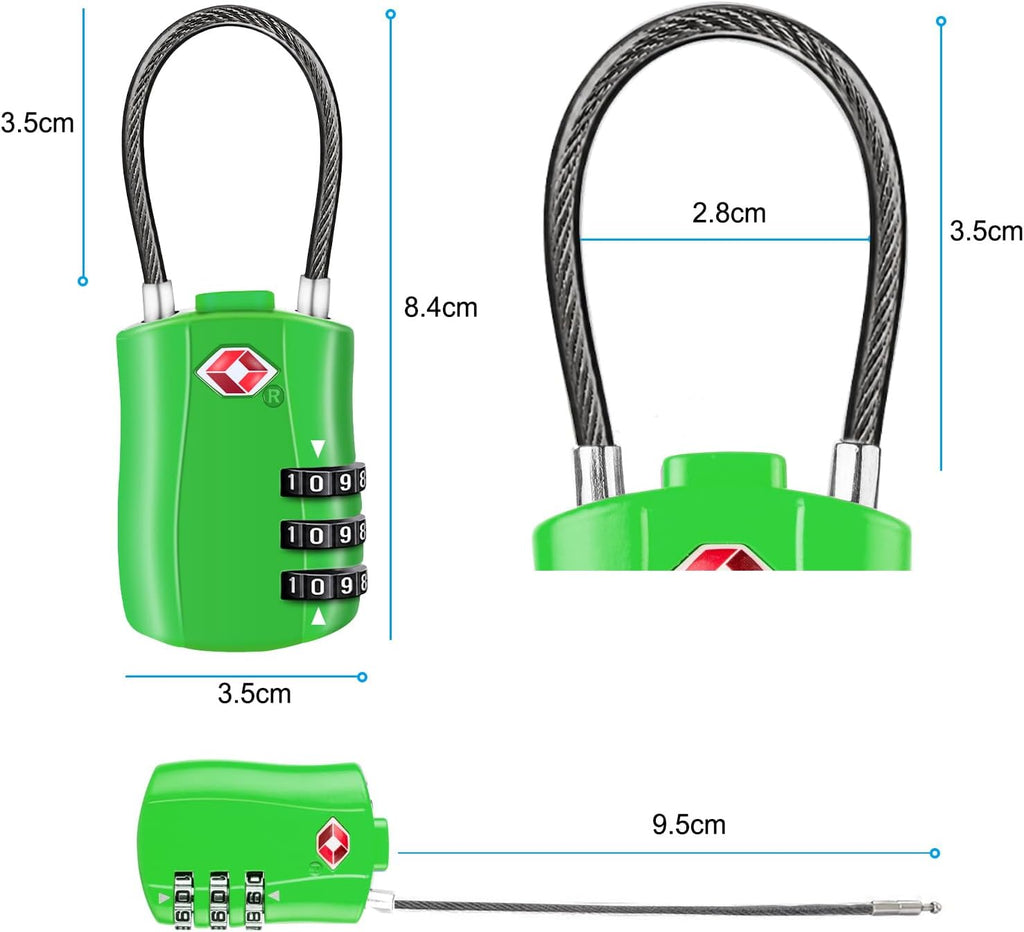Diyife TSA Approved Luggage Locks with Flexible Steel Cable, Easy to Set up