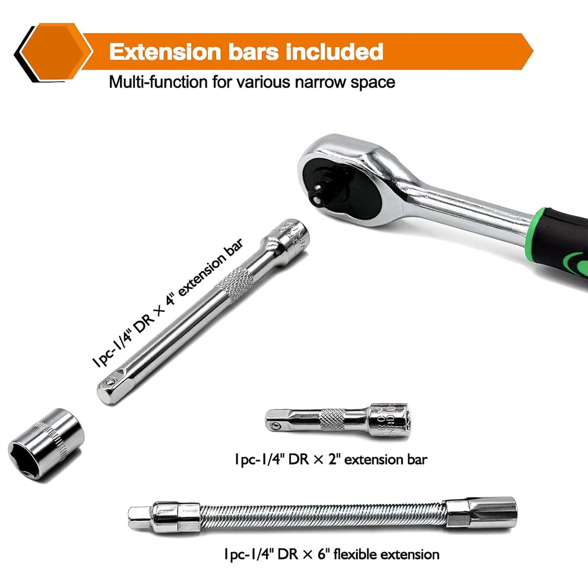 Egofine 46 Pieces 1/4 inch Drive Socket Ratchet Wrench Set, with Bit Socket Set Metric and Extension Bar for Auto Repairing and Household, with Storage Case