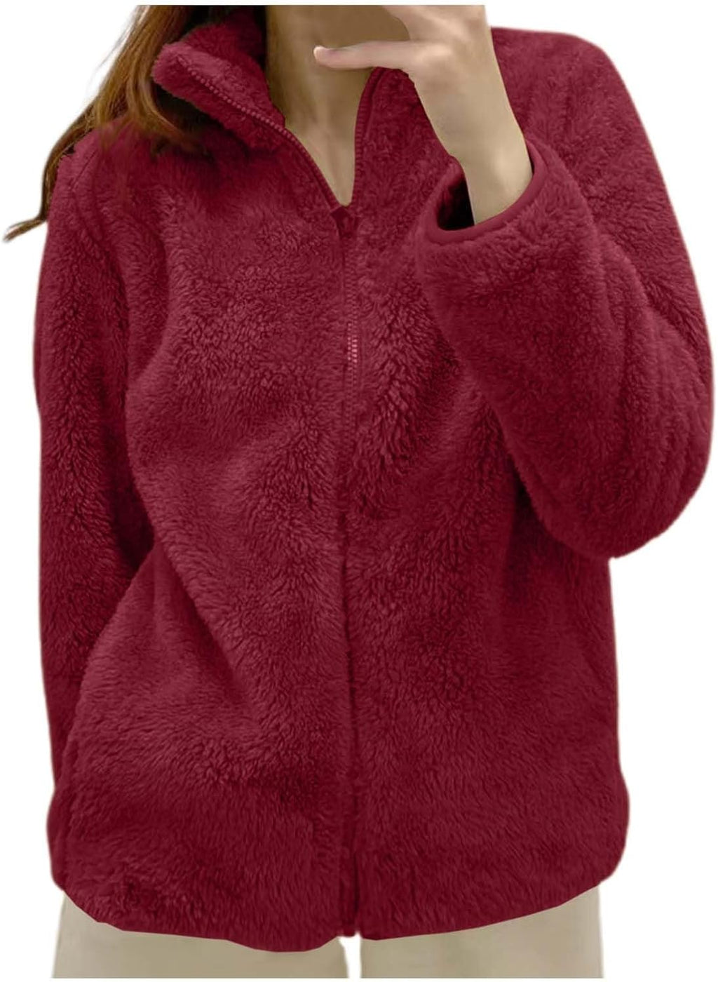 Fleece Winter Jackets for Women UK Fashion Warm Soft Fluffy Coats Causal Solid Color Long Sleeve Full Zip Jacket Elegant Callor Lapel Cardigans Ladies Teddy Fleece Outwear Gifts for Daily Holiday