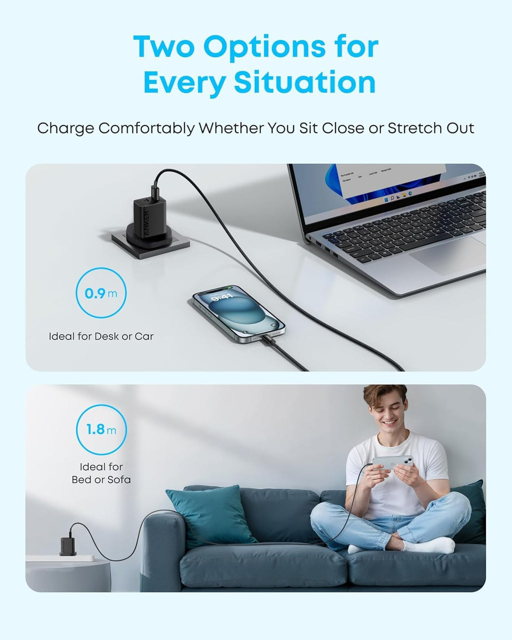 Anker USB C Charger Cable, 2-Pack 6 ft (1.8 m) USB to USB C Cable, USB A to USB C Braided Phone Charger Cable for iPhone 17/16/15, iPad Pro, Samsung Galaxy, and More(Black)
