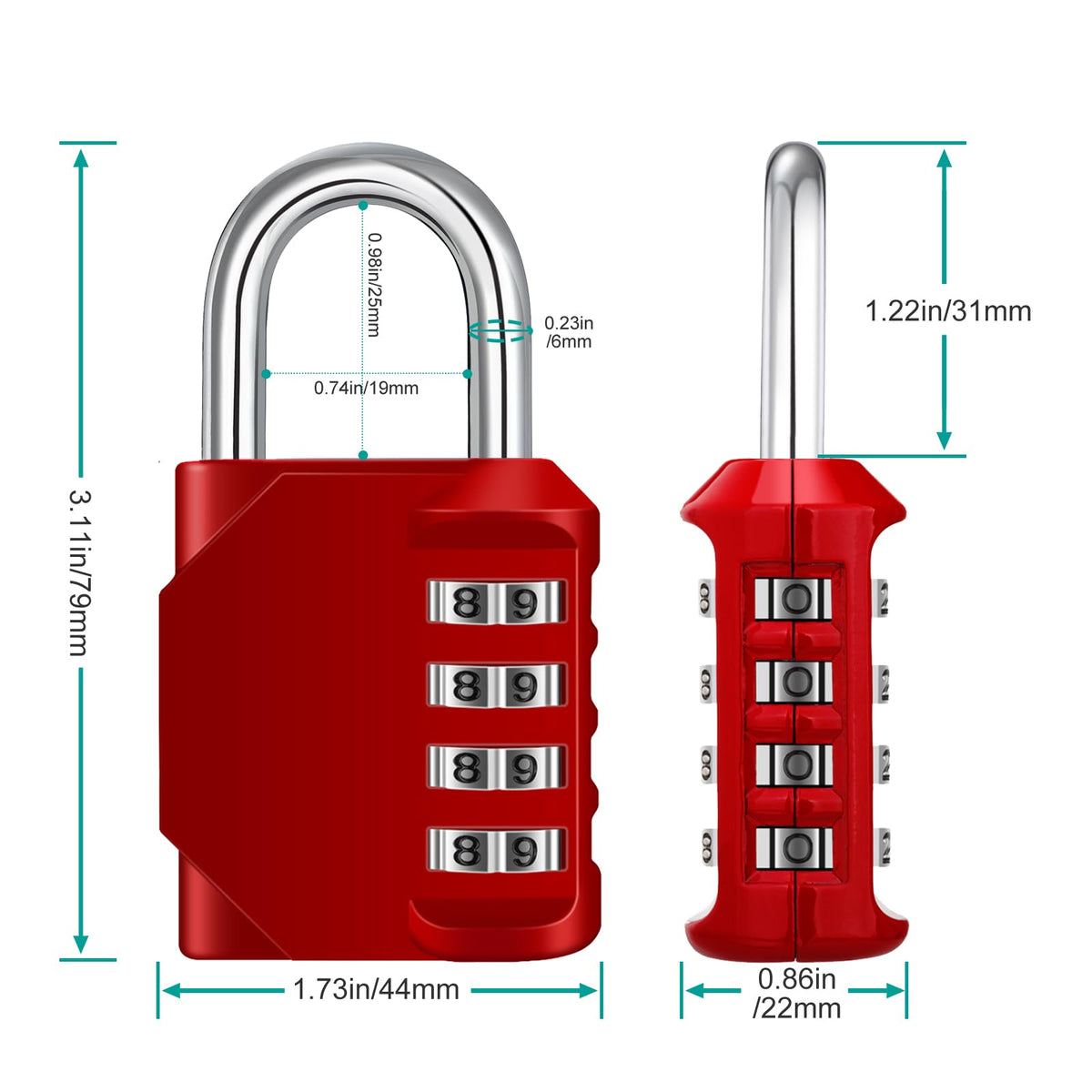 ZHEGE Combination Padlock, 4 Digit Combination Locker Padlock (Red)