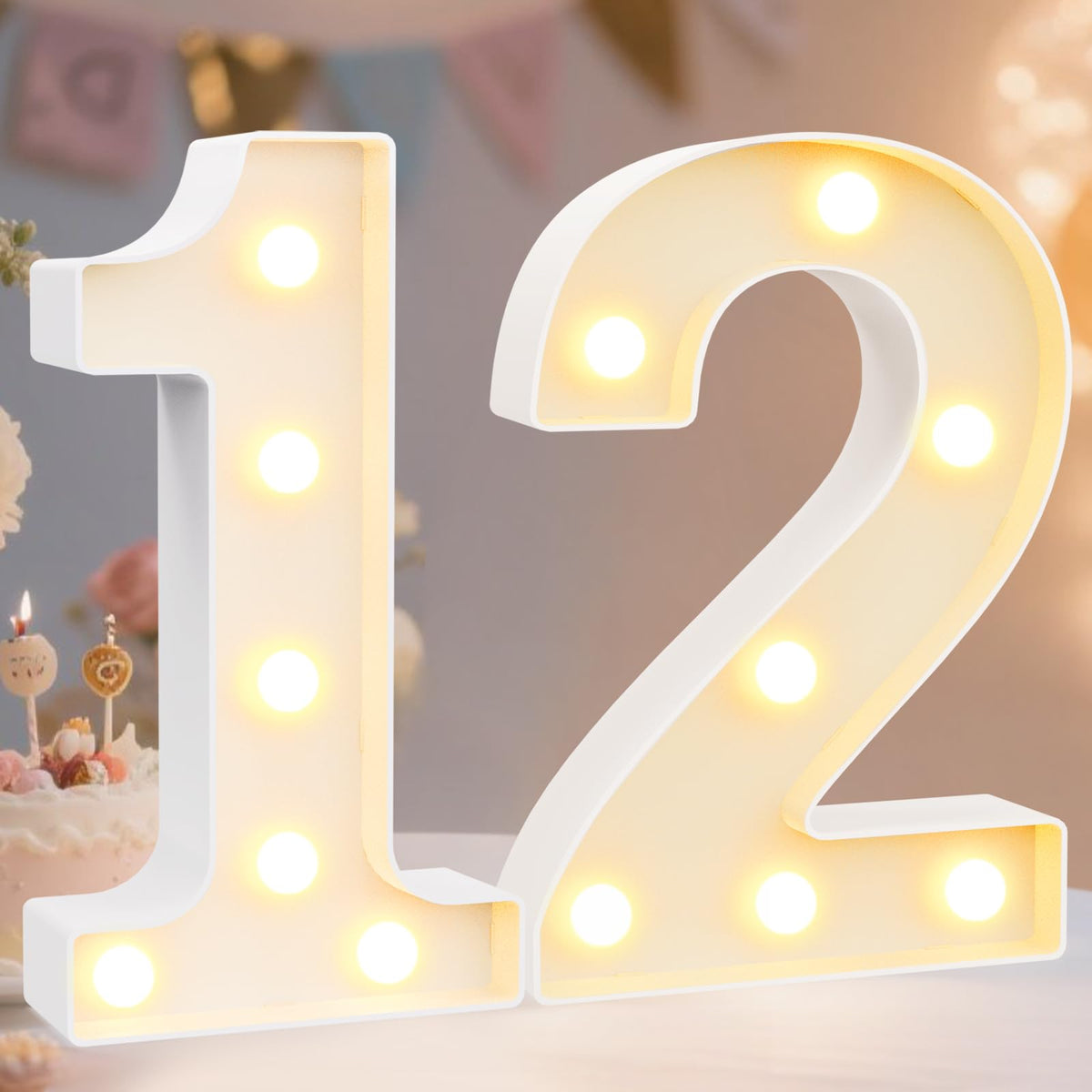 Pooqla 2.4FT Light Up Numbers, Marquee Numbers 2.4 Feet Tall Party Decor for Her Him, Mosaic Big Sign for 7th 17th 70th Birthday Anniversary Decoration Backdrop, Large Pre-Cut Frame Number 7