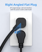 Flat Plug Extension Cord with 3 Outlets - 1Ft Low Profile Indoor 3 Prong Grounded Power Strip for Home Office & Travel - 16 AWG 13A/1625W, Black