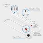 Mscien Extension Lead with USB Slots, 4 Way 3 USB Extension Socket with Individual Switches, Mountable Overload Protection Power Strips, 1.8 Meter Cable, 13A/3250W