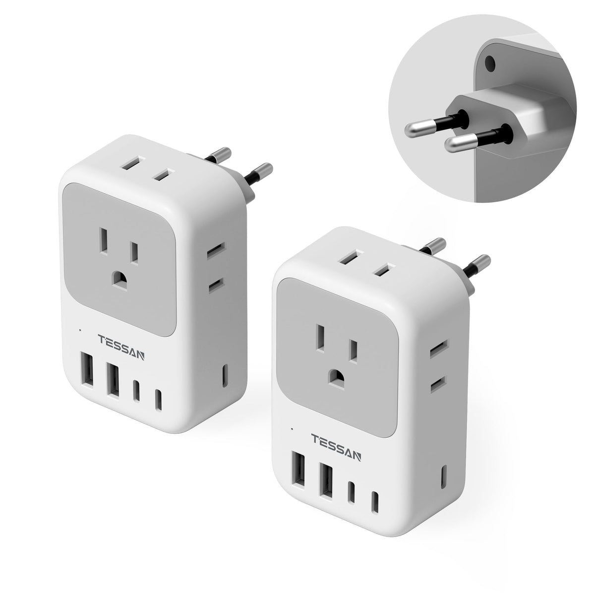TESSAN European Travel Plug Adapter 2 Pack, Type C Plug