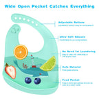 Vicloon Silicone Baby Bib, Baby Weaning Bibs, Waterproof Baby Feeding Bibs Adjustable with Wide Food Catcher Pocket Unisex Toddler Bibs