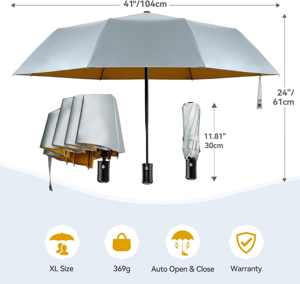 TechRise Umbrella, Compact Strong Windproof Automatic Umbrellas, Folding Lightweight, Portable Travel Golf Umbrella for Rain