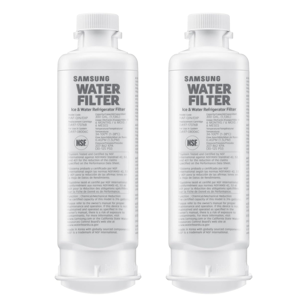 Samsung HAF-QIN/EXP Genuine Refrigerator Water Filter, Reduces 99% of Harmful Contaminants for Clean, Clear Drinking Water, 6-Month Life, Easy Install, Pack of 1
