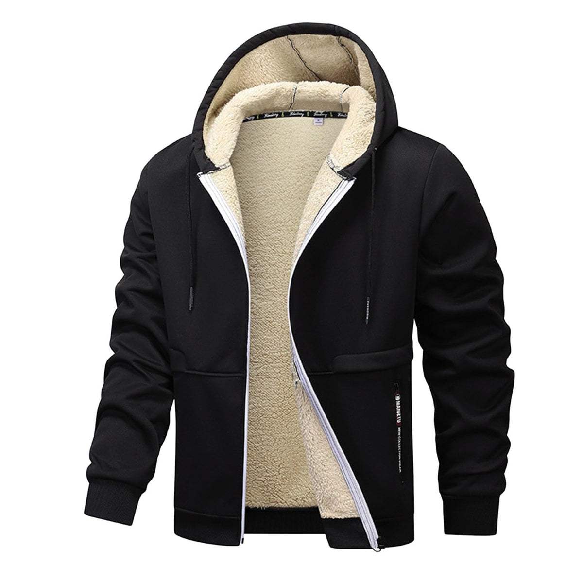 Teddy Fleece Men Hoodie Fleecing Lined Fuzzy Jacket with Pockets Full Zip Hooded Adjustable Sweatshirts Warm Parka Jackets Sherpa Ski Jackets Thermal Cardigan Jumper Coats Winter Outerwear Clothing