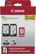Canon PG-575 + CL-576 FINE Genuine Ink Cartridges + Photo Paper