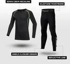 Kids Base Layer - Fleece Lined Athletic football skins, Warm Football Skins Long Sleeve Top and Leggings Compression Set, Reflective Line Thermal Underwear for Biking, Ski & Running