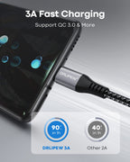 USB to USB C Cable(1M 3-Pack),USB Type C Fast Charger Cable Nylon Braided
