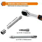 Egofine 46 Pieces 1/4 inch Drive Socket Ratchet Wrench Set, with Bit Socket Set Metric and Extension Bar for Auto Repairing and Household, with Storage Case