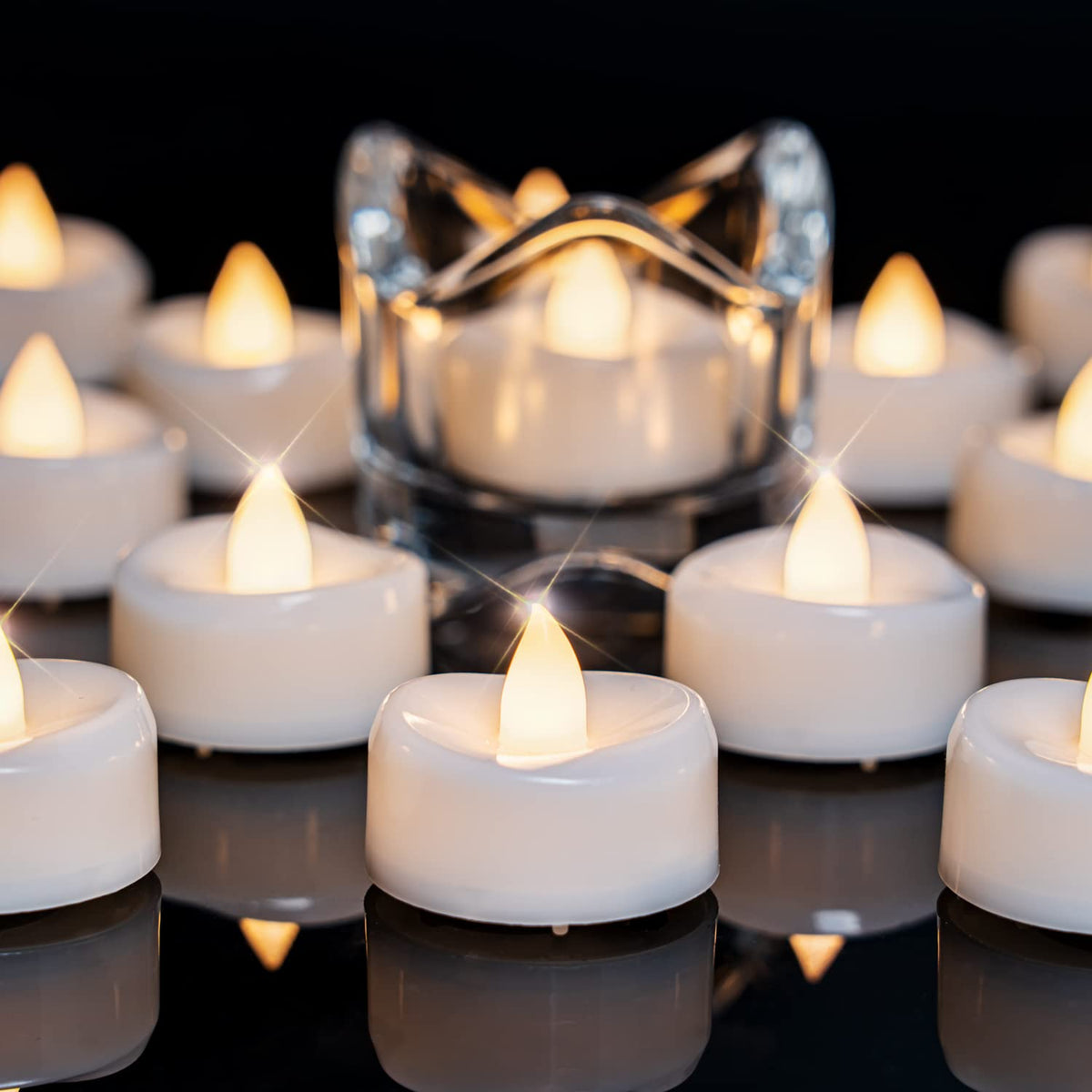 merrynights Flameless Candles, 24 Pack LED Tea Lights Candles Battery Operated, Last 200+ Hrs Flickering Tea Lights, Flameless Tealight Candles for Halloween Diwali Fall Christmas Wedding